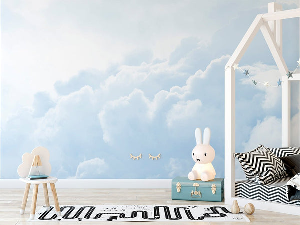 Pastel Blue Sky & Clouds Wall Mural CCM023 - CostaCover - Peel and stick Removable Wallpaper - Abstract - abstract wallpaper - accent wallpaper