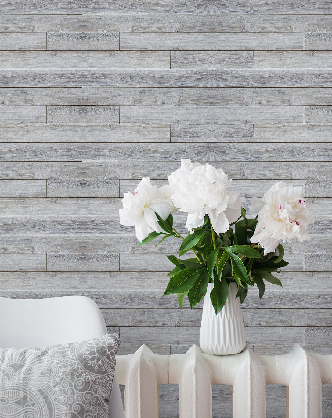 Self Adhesive Gray White Distressed Wood Plank Removable Wallpaper CC108