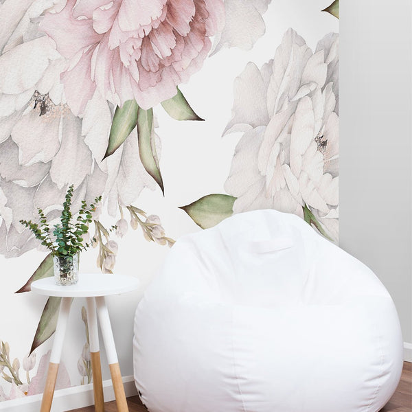 Pastel Pink & White Peony Wall Mural CCM109 - CostaCover - Peel and stick Removable Wallpaper - accent wallpaper - adhesive wallpaper - bathroom wallpaper