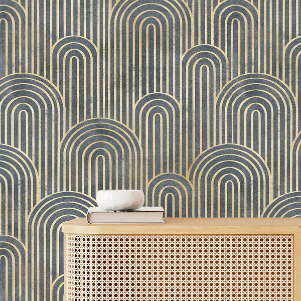 Art Deco Dark Waves Wallpaper CC173 - CostaCover - Peel and stick Removable Wallpaper - 