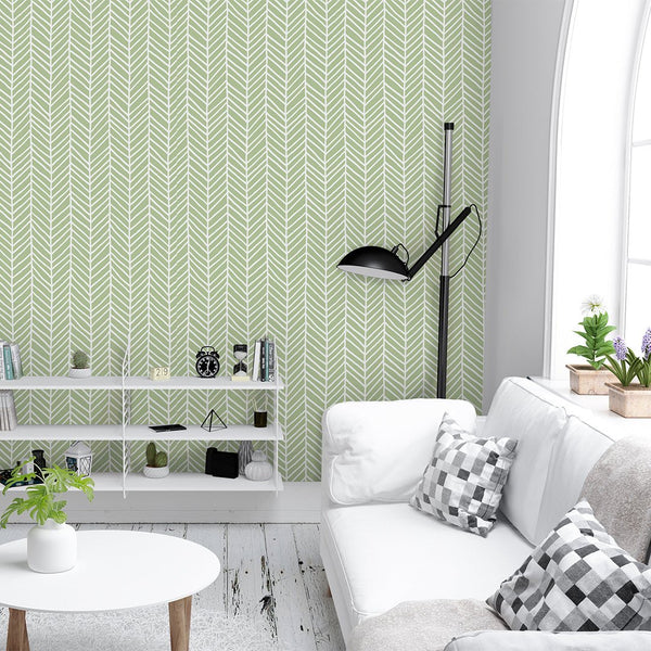 Green Chevron Herringbone Wallpaper CC032 - CostaCover - Peel and stick Removable Wallpaper - Abstract - adhesive wallpaper - Backsplash panels