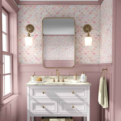 Pink Art Deco Self Adhesive Scallops Marble Effect Wallpaper CC081
