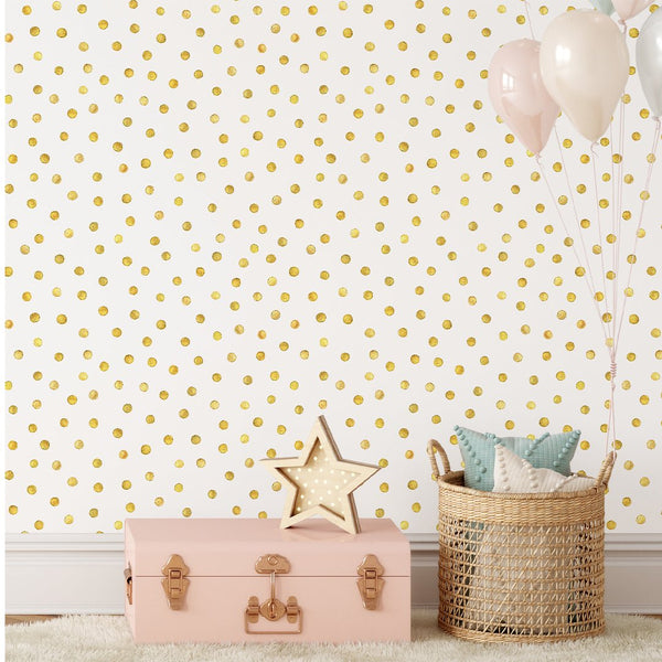 Gold Polka Dots Wallpaper CC099 - CostaCover - Peel and stick Removable Wallpaper - adhesive wallpaper - bathroom wallpaper - bedroom interior