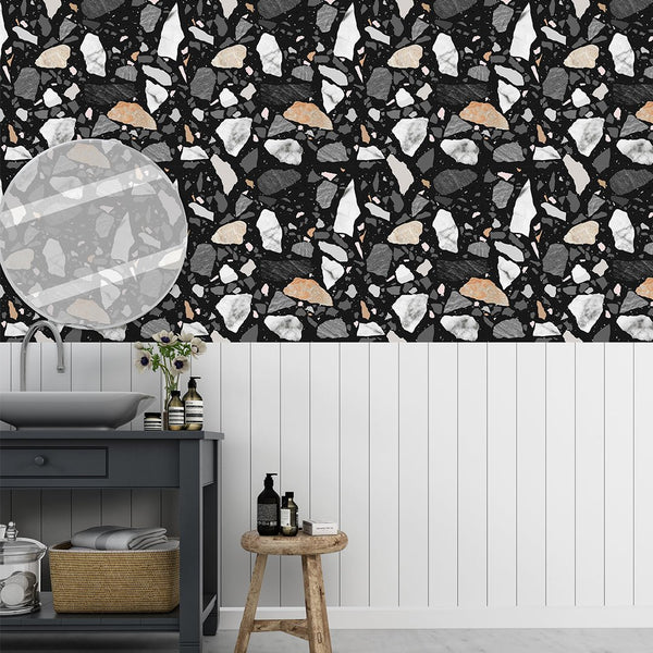 Black & Gray Stones Wallpaper CC266 - CostaCover - Peel and stick Removable Wallpaper - accent wallpaper - adhesive wallpaper - adhesive wallpaper design