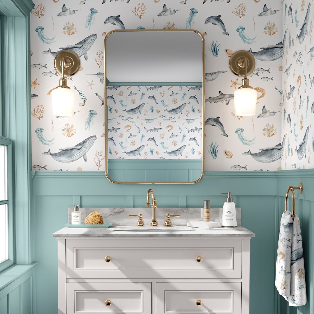 Under Sea Ocean Fish Wallpaper with playful marine illustrations