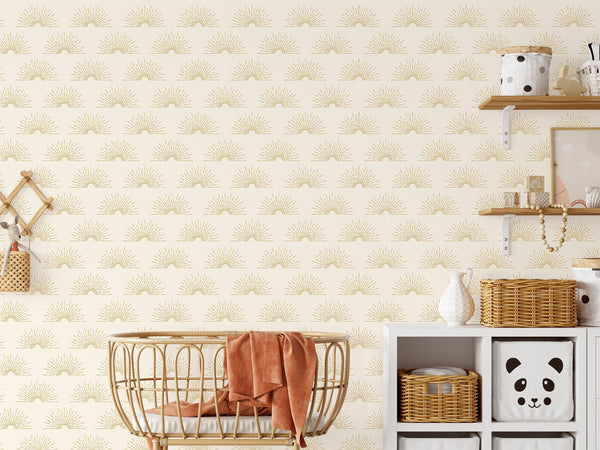 Golden Boho Sun Wallpaper CC272 - CostaCover - Peel and stick Removable Wallpaper - Abstract Beige Gold Stripes Waves Removable Wallpaper near me - Abstract Beige Gold Stripes Waves Removable Wallpaper price - abstract wallpaper