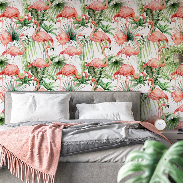 Watercolor Pink Flamingo Wallpaper CC055 - CostaCover - Peel and stick Removable Wallpaper - adhesive wallpaper - bathroom wallpaper - bedroom wallpaper