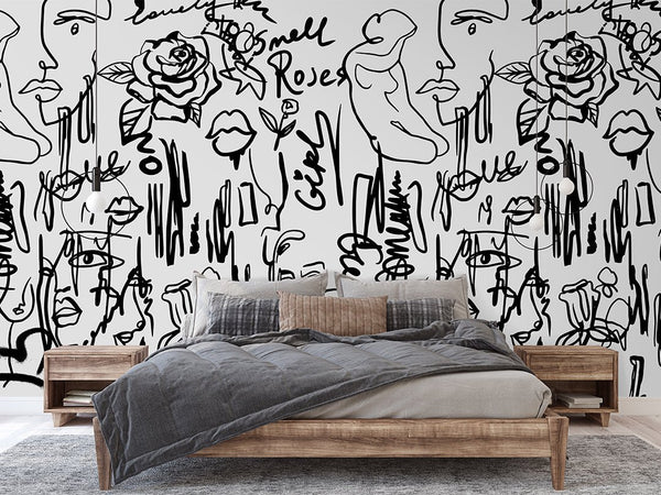 Black & White Abstract Female Wall Mural CCM061 - CostaCover - Peel and stick Removable Wallpaper - Abstract - abstract lines - abstract wall art