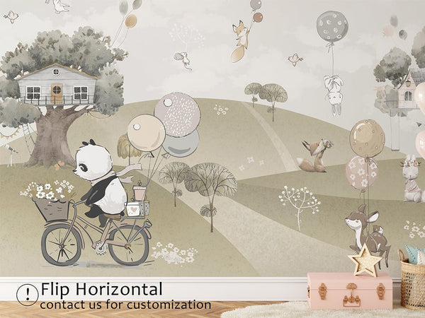 Air Balloons & Animals Wall Mural CCM089 - CostaCover - Peel and stick Removable Wallpaper - 3d wall murals - accent wallpaper - adhesive wallpaper