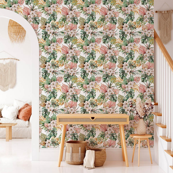 Tropical Pink Orchids Wallpaper CC054 - CostaCover - Peel and stick Removable Wallpaper - accent wallpaper - adhesive wallpaper - bathroom wallpaper