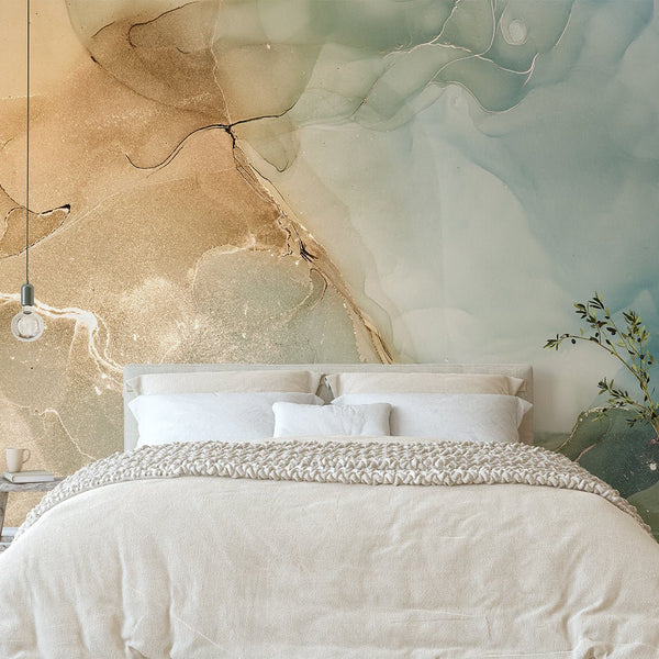 Beige Green Watercolor Ink Wall Mural CCM117 - CostaCover - Peel and stick Removable Wallpaper - watercolorinc - 