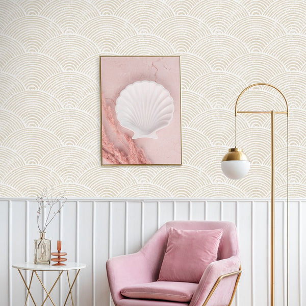 Beige Waves Boho Wallpaper CC284 - CostaCover - Peel and stick Removable Wallpaper - Abstract Beige Gold Stripes Waves Removable Wallpaper - accent wallpaper - adhesive wallpaper