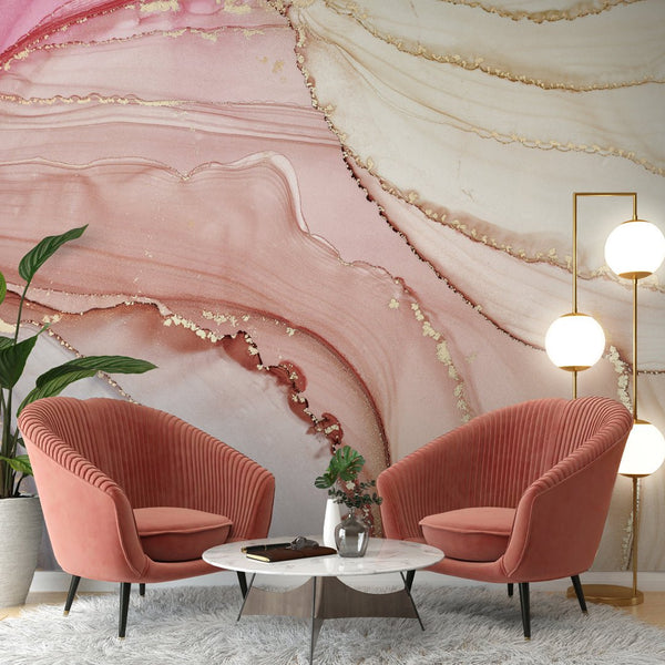 Pink Beige Watercolor ink Wall Mural CCM127 - CostaCover - Peel and stick Removable Wallpaper - abstract wallpaper - accent wallpaper - adhesive wallpaper