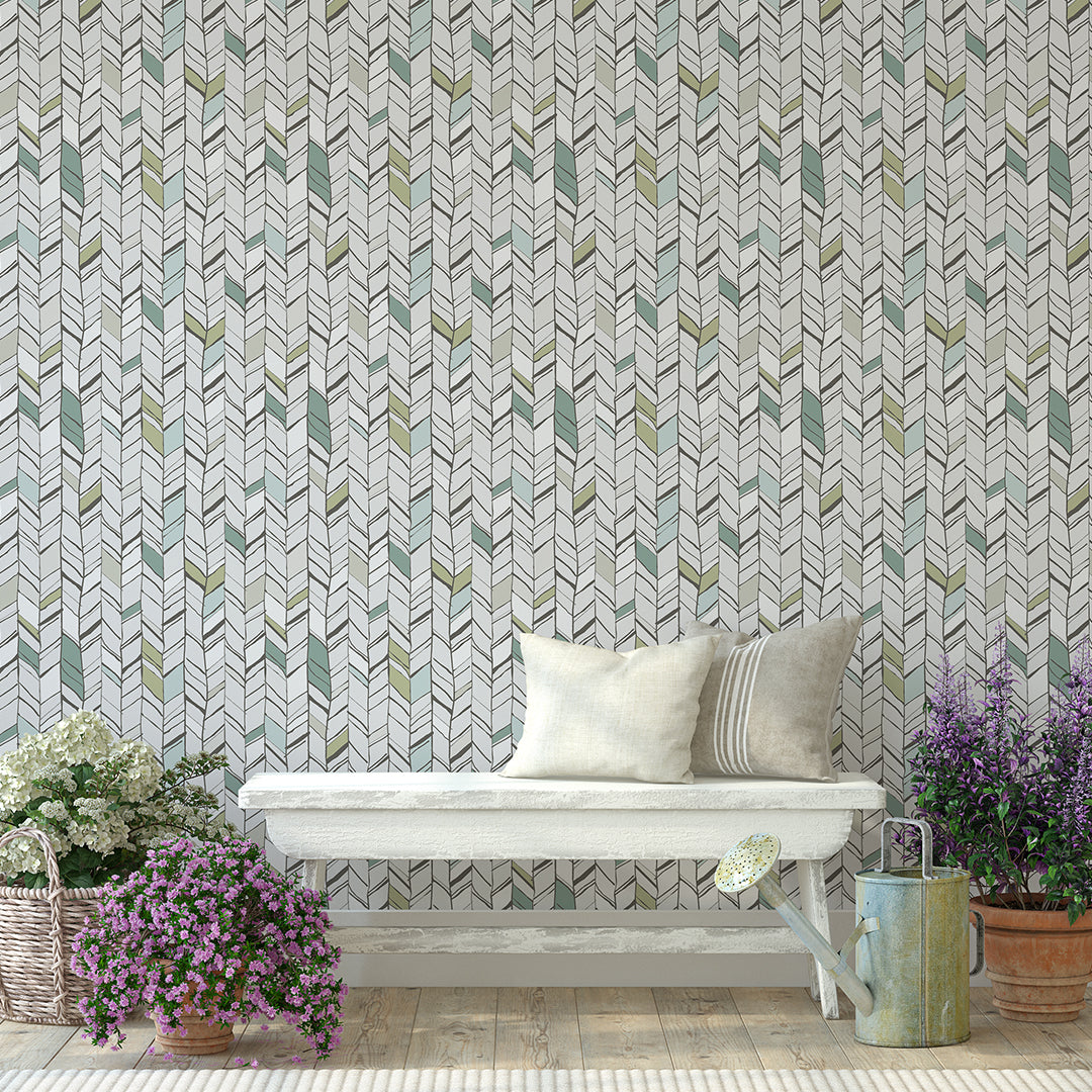 Herringbone Pattern Wallpaper - Chevron Self Adhesive Fabric Wallpaper - Removable, Temporary offers , Reusable. EASY PEEL & STICK !! R0023L