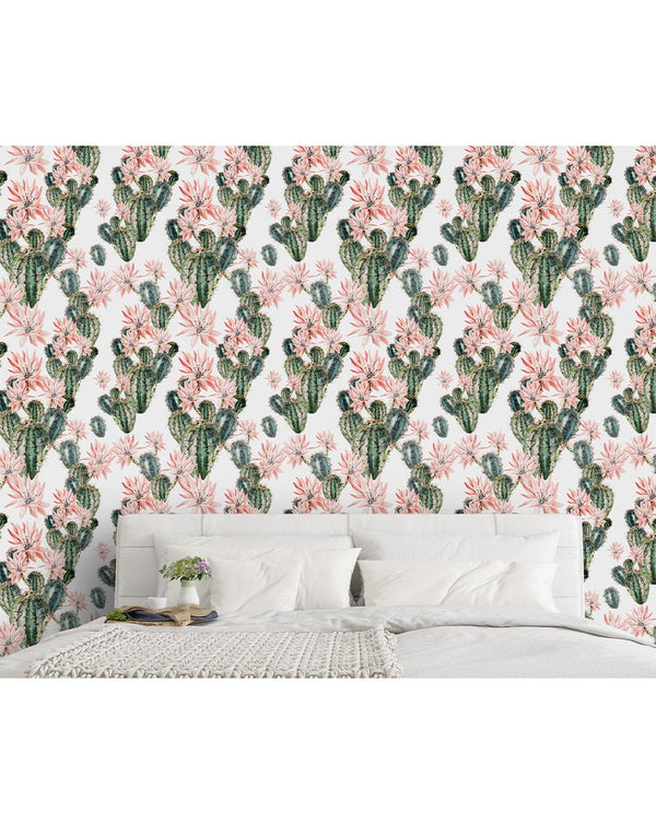 Watercolor Blooming Cactus Wallpaper CC052 - CostaCover - Peel and stick Removable Wallpaper - baby wall decor - bathroom wallpaper - bedroom interior