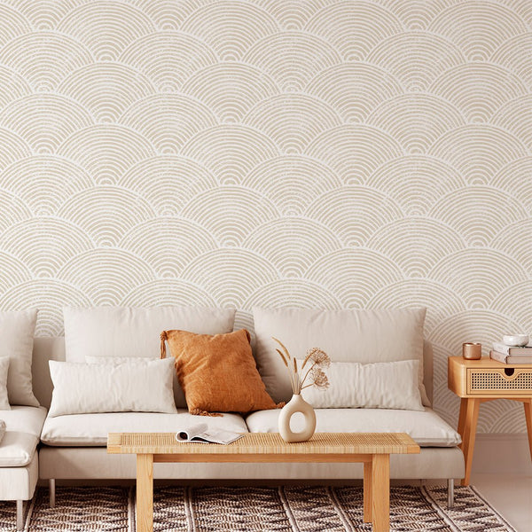 Beige Waves Boho Wallpaper CC284 - CostaCover - Peel and stick Removable Wallpaper - Abstract Beige Gold Stripes Waves Removable Wallpaper - accent wallpaper - adhesive wallpaper