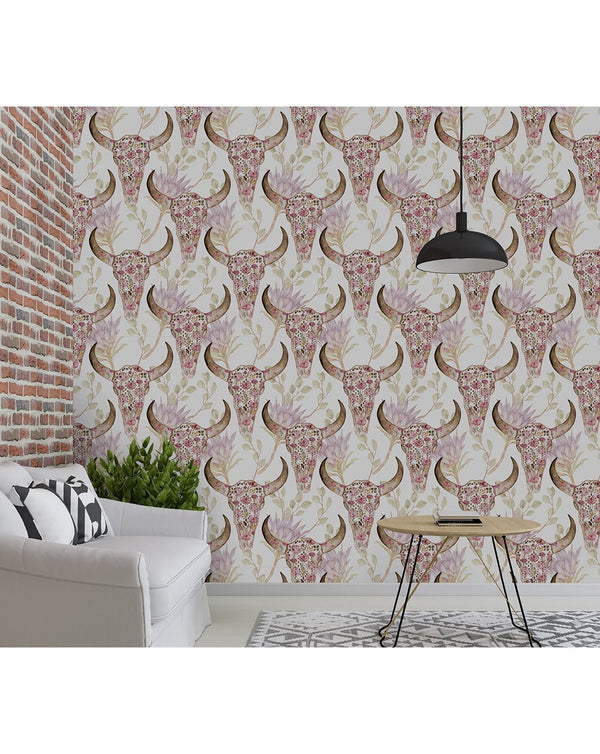 Flowers & Skulls Wallpaper CC115 - CostaCover - Peel and stick Removable Wallpaper - animal wallpaper - Backsplash panels - bathroom wallpaper