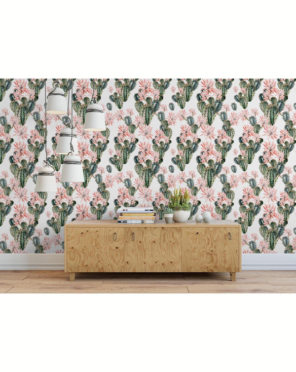 Watercolor Blooming Cactus Wallpaper CC052 - CostaCover - Peel and stick Removable Wallpaper - baby wall decor - bathroom wallpaper - bedroom interior