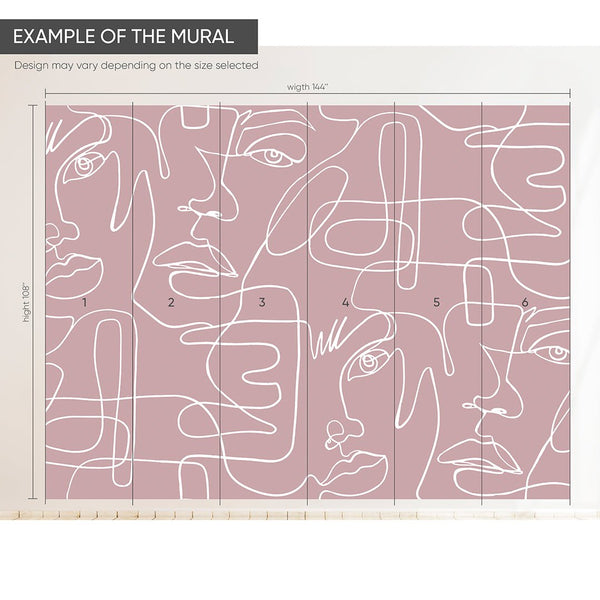 Pink Abstract Female Faces Wall Mural CCM038 - CostaCover - Peel and stick Removable Wallpaper - accent wallpaper - adhesive wallpaper - adhesive wallpaper design