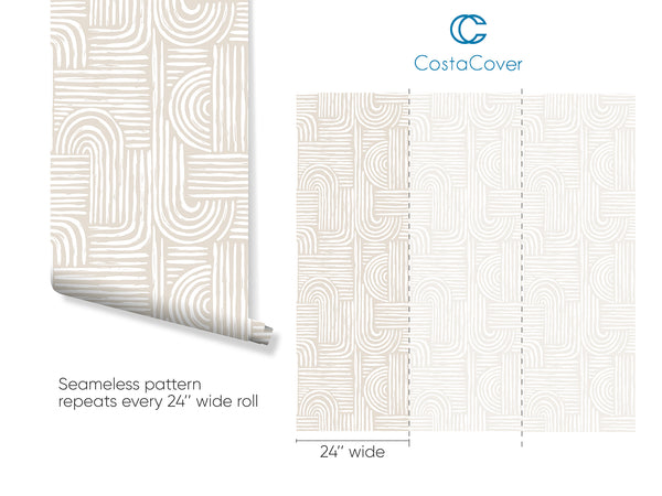 Beige Boho Arches Wallpaper CC274 - CostaCover - Peel and stick Removable Wallpaper - Abstract Beige Gold Stripes Waves Removable Wallpaper - Abstract Beige Gold Stripes Waves Removable Wallpaper near me - Abstract Beige Gold Stripes Waves Removable Wallpaper price