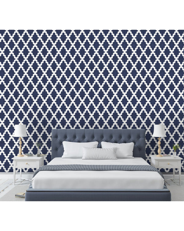 Navy Blue Moroccan Wallpaper CC006 - CostaCover - Peel and stick Removable Wallpaper - bedroom interior - blue and white - Classic contemporary style wall decor
