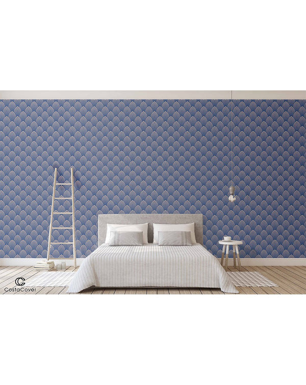 Blue Art Deco Waves Wallpaper CC121 - CostaCover - Peel and stick Removable Wallpaper - Abstract - abstract wallpaper - adhesive wallpaper