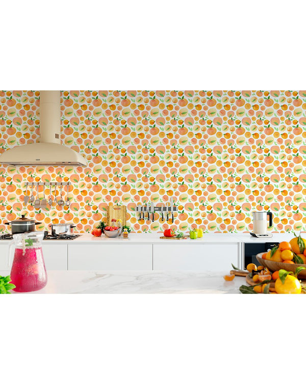 Orange Fresh Fruits Wallpaper CC075 - CostaCover - Peel and stick Removable Wallpaper - Backsplash panels - bathroom wallpaper - bedroom interior