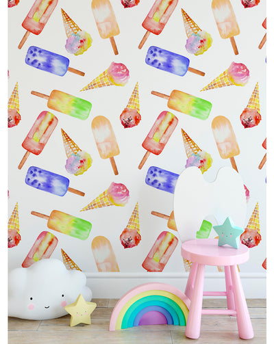 Self Adhesive Colorful Ice Cream Removable Wallpaper CC048