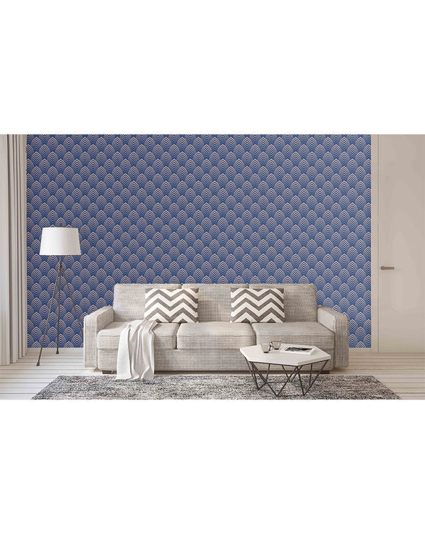 Blue Art Deco Waves Wallpaper CC121 - CostaCover - Peel and stick Removable Wallpaper - Abstract - abstract wallpaper - adhesive wallpaper