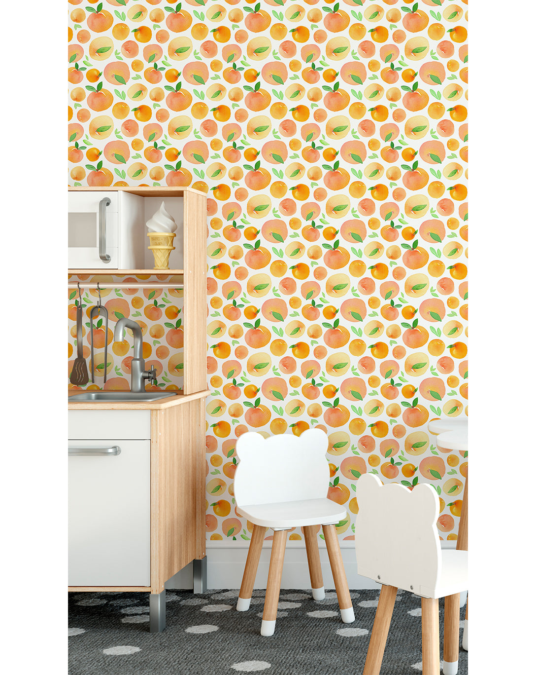 Orange Wallpaper Fresh Watercolor Wallpaper Self Adhesive Removable Wallpaper for kitchen Fruit Wallpaper Floral Wallpaper CC075