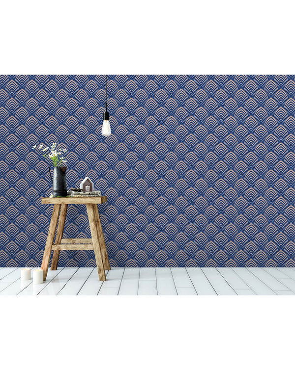 Blue Art Deco Waves Wallpaper CC121 - CostaCover - Peel and stick Removable Wallpaper - Abstract - abstract wallpaper - adhesive wallpaper