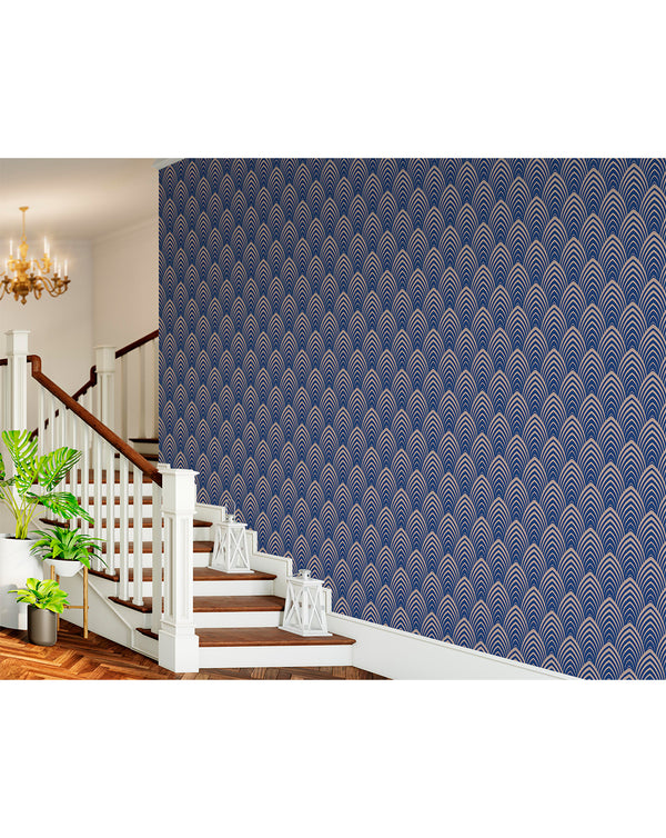 Blue Geometric Lines Scallops | Ocean Wave Wallpaper | CostaCover