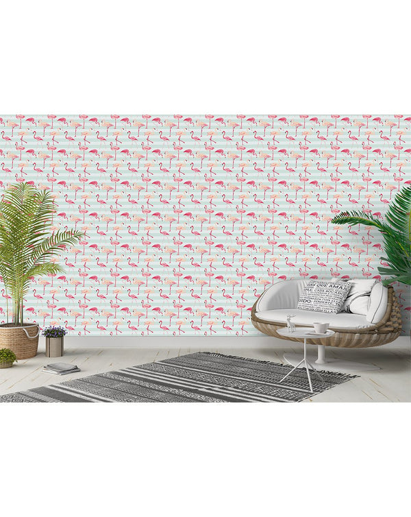 Tropical Pink Flamingos Wallpaper CC039 - CostaCover - Peel and stick Removable Wallpaper - animal print - Animal print wallpaper - bathroom wallpaper