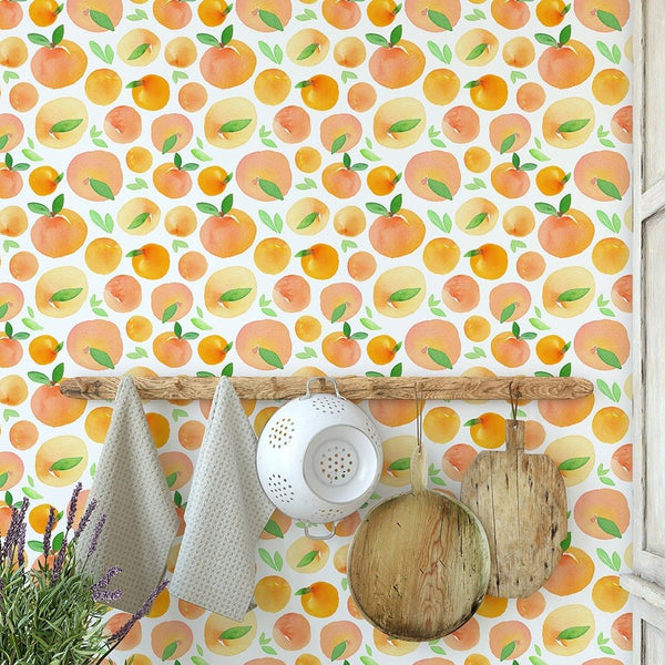 Orange Fresh Fruits Wallpaper CC075 - CostaCover - Peel and stick Removable Wallpaper - Backsplash panels - bathroom wallpaper - bedroom interior