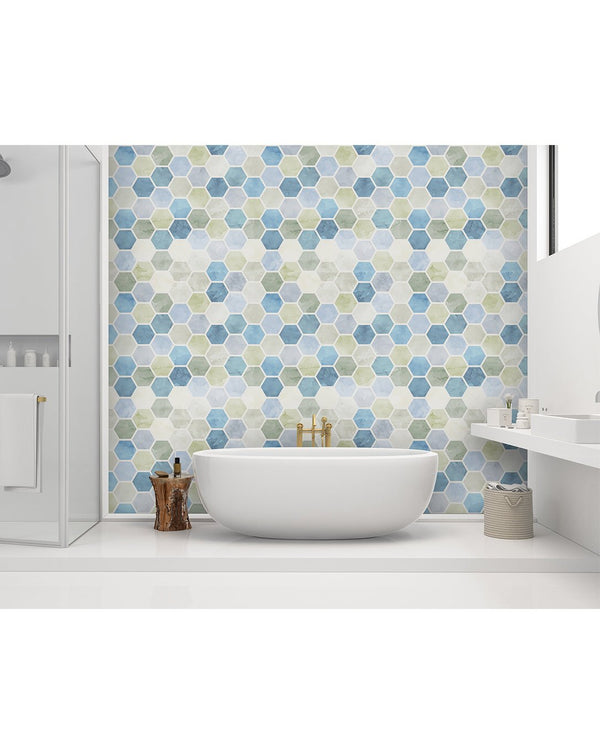 Watercolor Hexagon Honeycomb Wallpaper CC009 - CostaCover - Peel and stick Removable Wallpaper - adhesive wallpaper - Backsplash panels - bathroom wallpaper