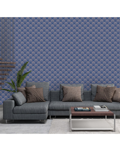 Blue Geometric Lines Scallops | Ocean Wave Wallpaper | CostaCover