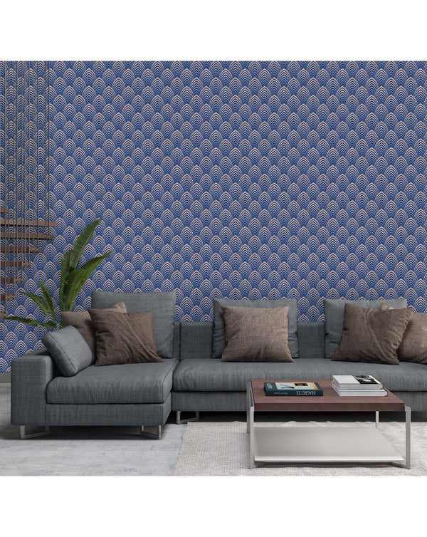 Blue Art Deco Waves Wallpaper CC121 - CostaCover - Peel and stick Removable Wallpaper - Abstract - abstract wallpaper - adhesive wallpaper