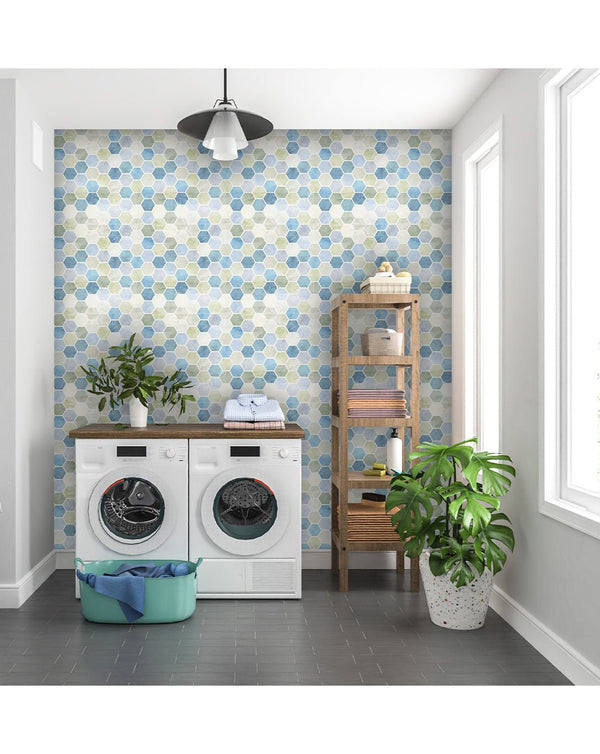 Watercolor Hexagon Honeycomb Wallpaper CC009 - CostaCover - Peel and stick Removable Wallpaper - adhesive wallpaper - Backsplash panels - bathroom wallpaper
