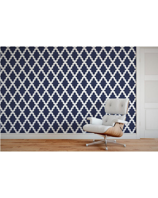 Navy Blue Moroccan Wallpaper CC006 - CostaCover - Peel and stick Removable Wallpaper - bedroom interior - blue and white - Classic contemporary style wall decor