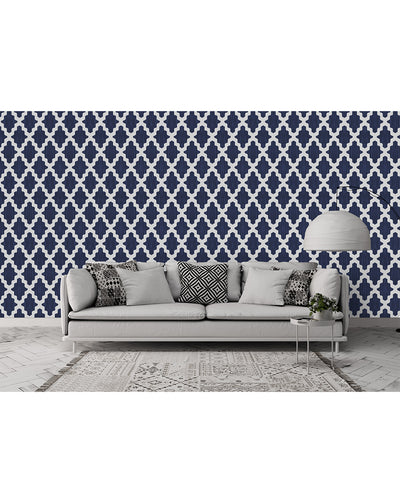 Self Adhesive Navy Blue Moroccan Damask Removable Wallpaper CC006