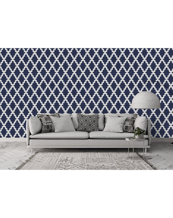 Navy Blue Moroccan Wallpaper CC006 - CostaCover - Peel and stick Removable Wallpaper - bedroom interior - blue and white - Classic contemporary style wall decor