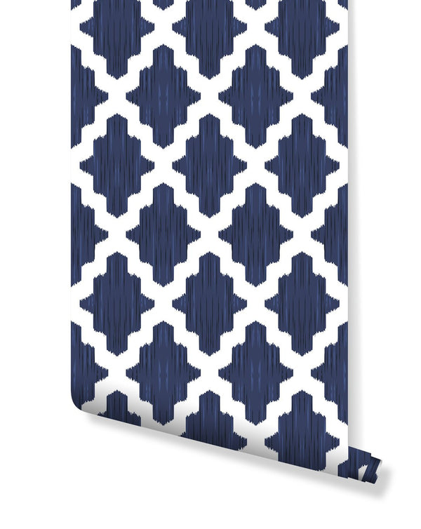 Navy Blue Moroccan Wallpaper CC006 - CostaCover - Peel and stick Removable Wallpaper - bedroom interior - blue and white - Classic contemporary style wall decor