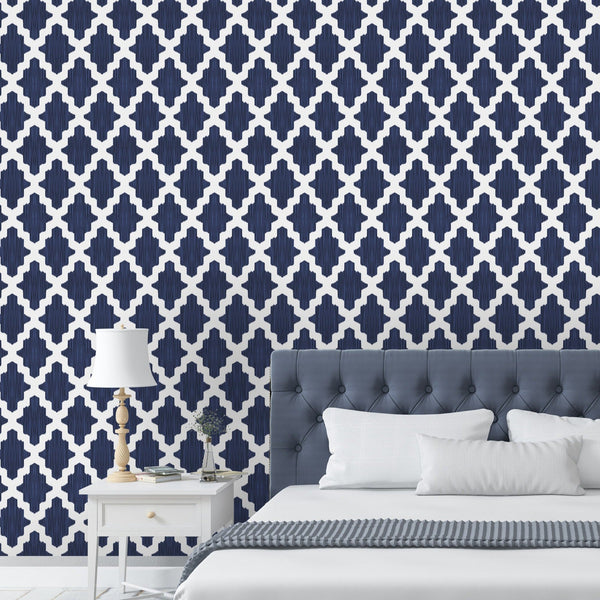 Navy Blue Moroccan Wallpaper CC006 - CostaCover - Peel and stick Removable Wallpaper - bedroom interior - blue and white - Classic contemporary style wall decor