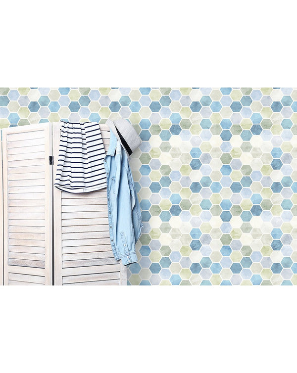 Watercolor Hexagon Honeycomb Wallpaper CC009 - CostaCover - Peel and stick Removable Wallpaper - adhesive wallpaper - Backsplash panels - bathroom wallpaper