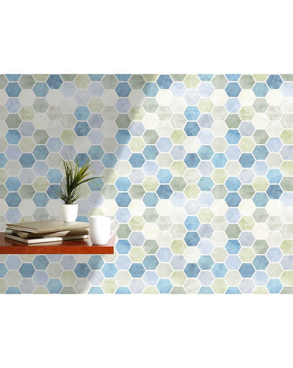 Watercolor Hexagon Honeycomb Wallpaper CC009 - CostaCover - Peel and stick Removable Wallpaper - adhesive wallpaper - Backsplash panels - bathroom wallpaper