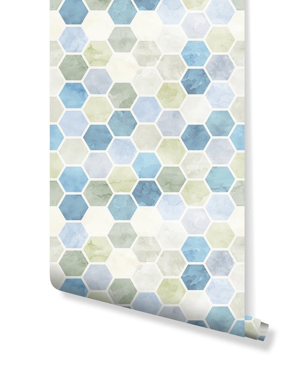 Watercolor Hexagon Honeycomb Wallpaper CC009 - CostaCover - Peel and stick Removable Wallpaper - adhesive wallpaper - Backsplash panels - bathroom wallpaper