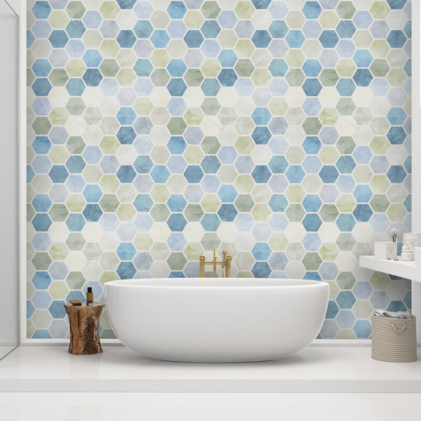Watercolor Hexagon Honeycomb Wallpaper CC009 - CostaCover - Peel and stick Removable Wallpaper - adhesive wallpaper - Backsplash panels - bathroom wallpaper