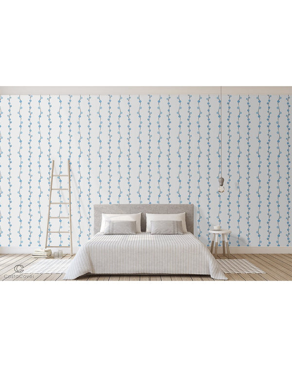 Blue Berry Branch Wallpaper CC023 - CostaCover - Peel and stick Removable Wallpaper - adhesive wallpaper - Aqua blue wallpaper - Backsplash panels
