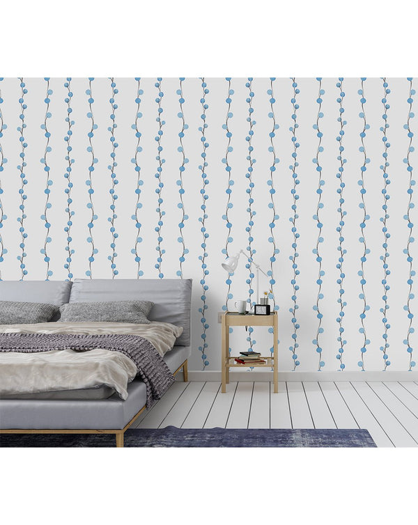 Blue Berry Branch Wallpaper CC023 - CostaCover - Peel and stick Removable Wallpaper - adhesive wallpaper - Aqua blue wallpaper - Backsplash panels