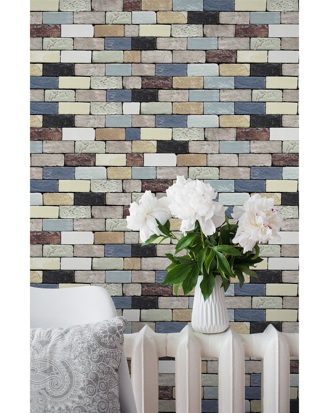 Self Adhesive Colorful Brick Wall Backdrop Removable Wallpaper, Peel and Stick Wall Accent, Abstract Wall Decor Traditional Wallpapers